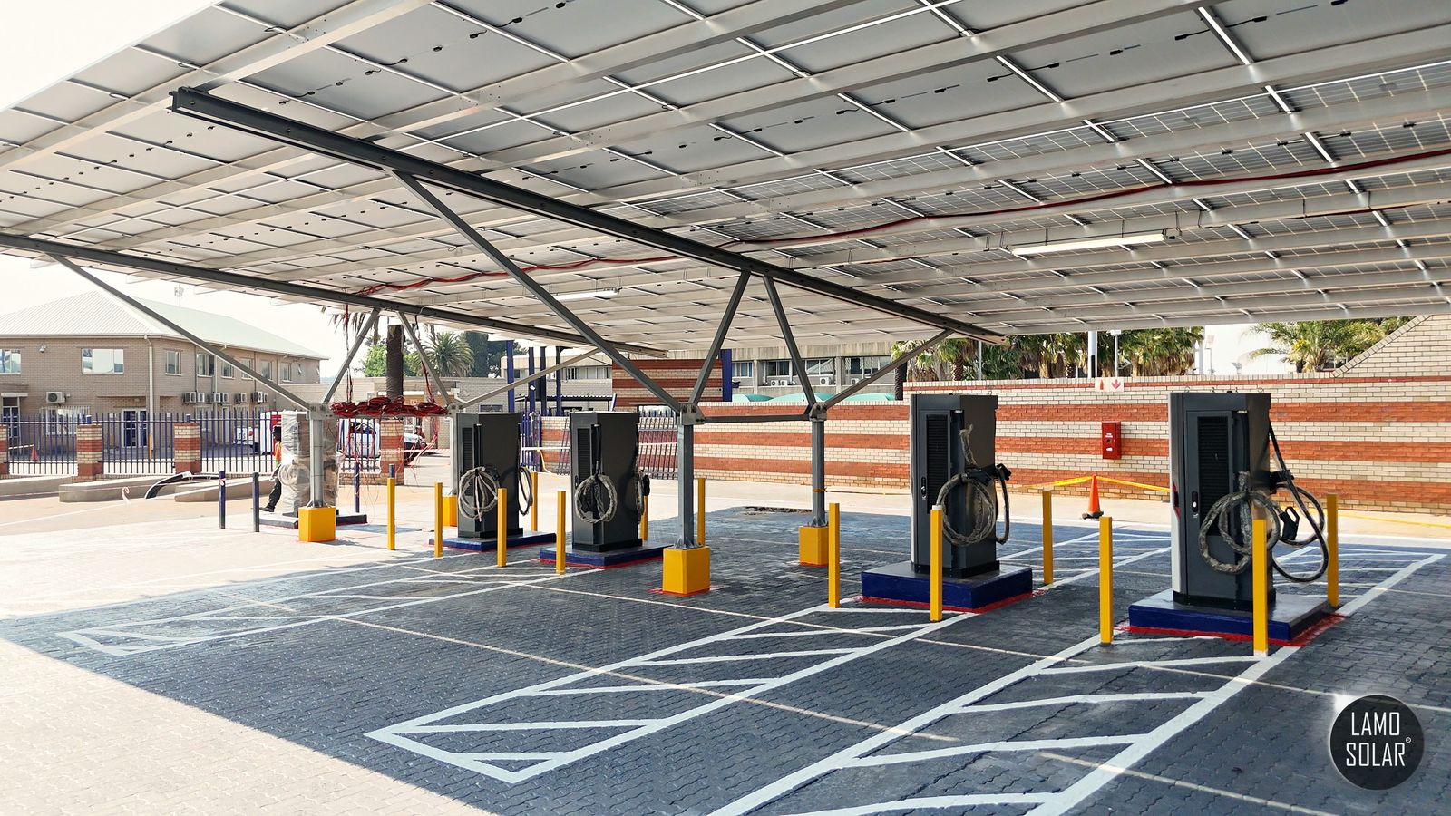 EV chargers under a solar carport