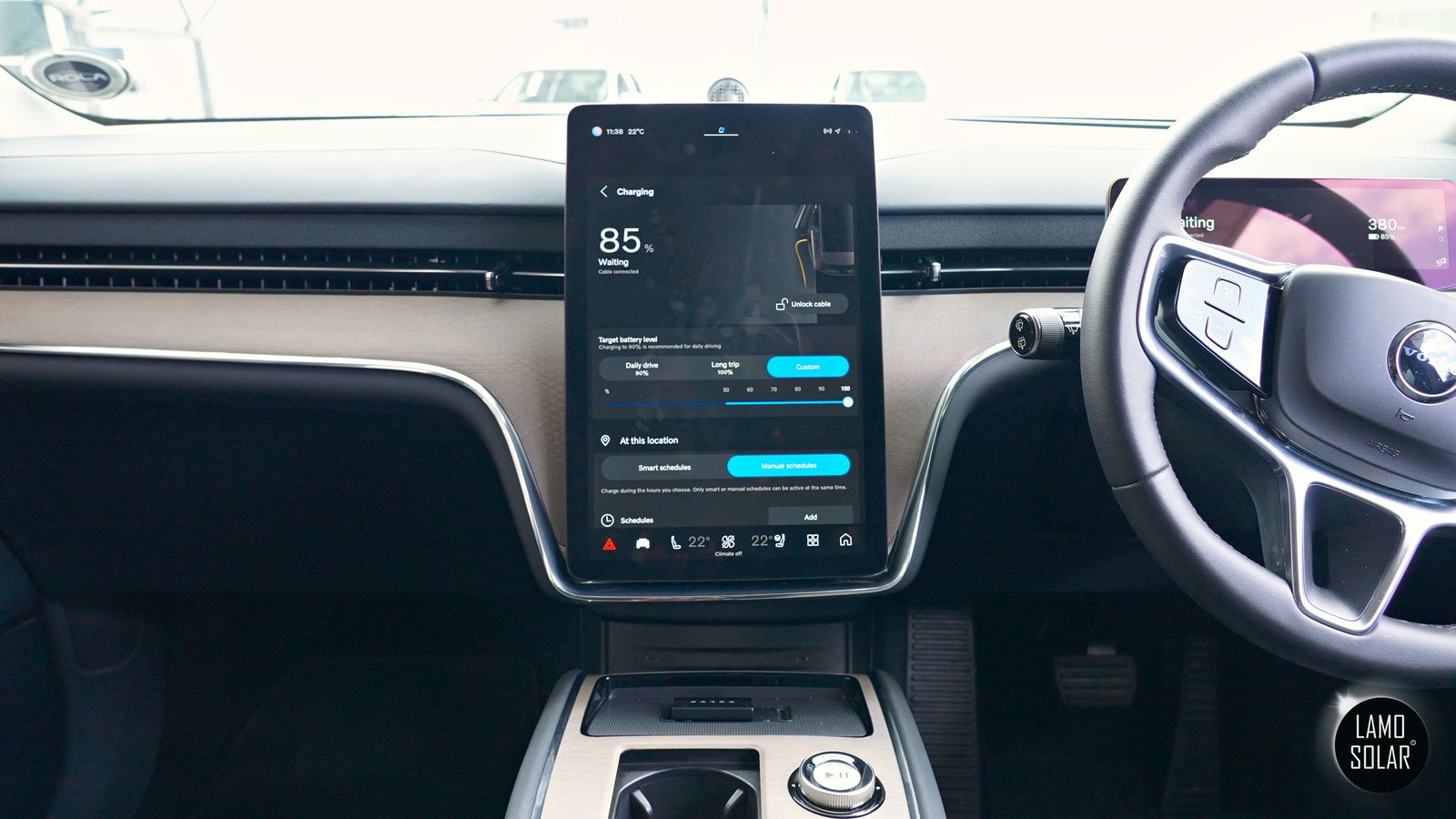 An EV dashboard showing a charge in progress